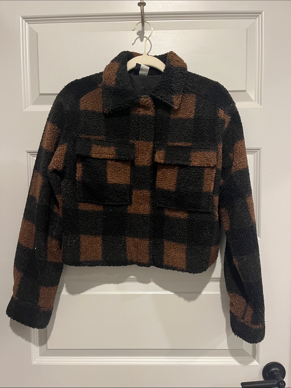 Divided Black & Brown Plaid Teddy Sherpa Jacket